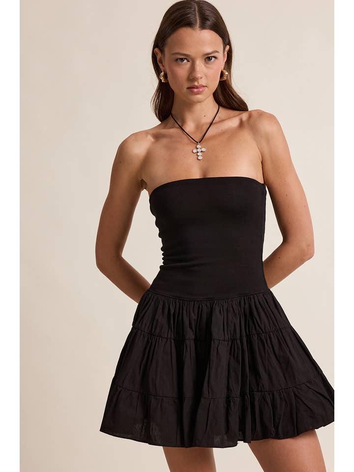 Sky to Moon - Wholesale Dress - Women's - SOLID COLOR DROP-WAIST TIERED TUBE MINI DRESS