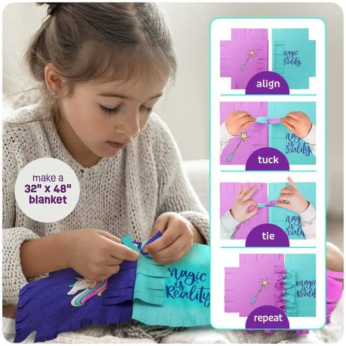 Dan&Darci - Wholesale DIY Craft Kit - Kids - Unicorn Tuck N' Tie Fleece Blanket Making Kit