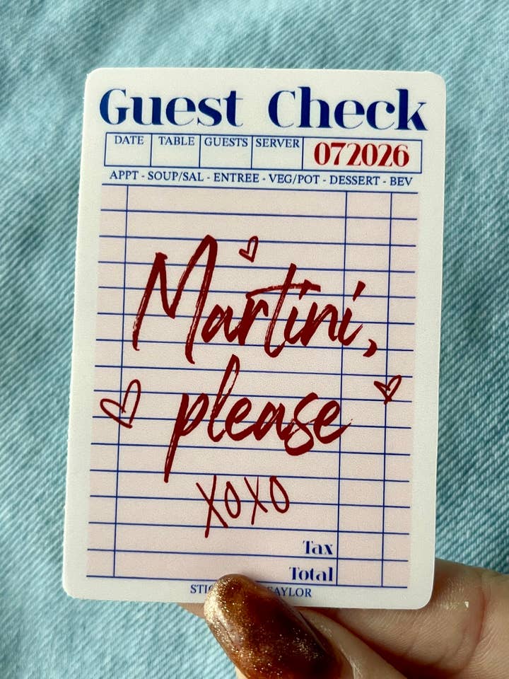 Martini Please Guest Check Pink Vinyl Sticker Dirty/Espresso for wholesale by Stickers by Saylor