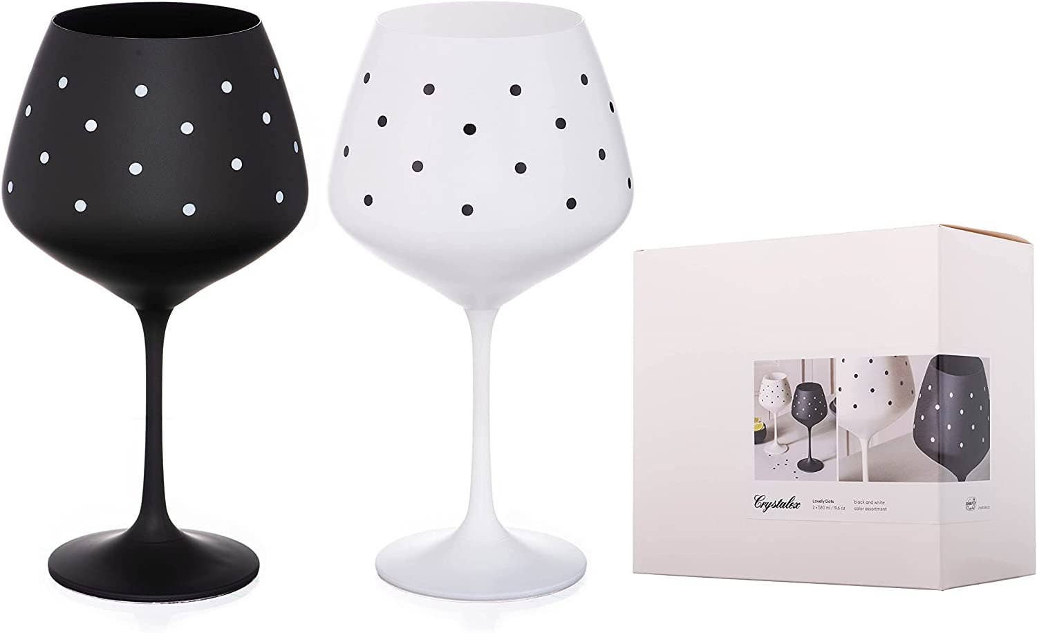 DIAMANTE – wholesale Cocktail/liquor glass – Black And White Gin Glasses -"spots & Dots" - Painted Cryst1