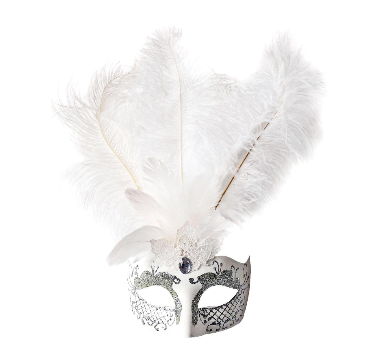 Mardi Gras Creations - Wholesale Costume - Unisex - Mask With Glitter Face And Feathers3