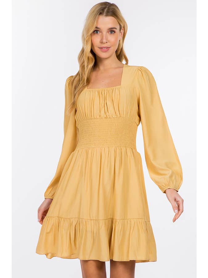 Hesperus - Wholesale Dress - Women's - Smocked Waist Square Neck Dress