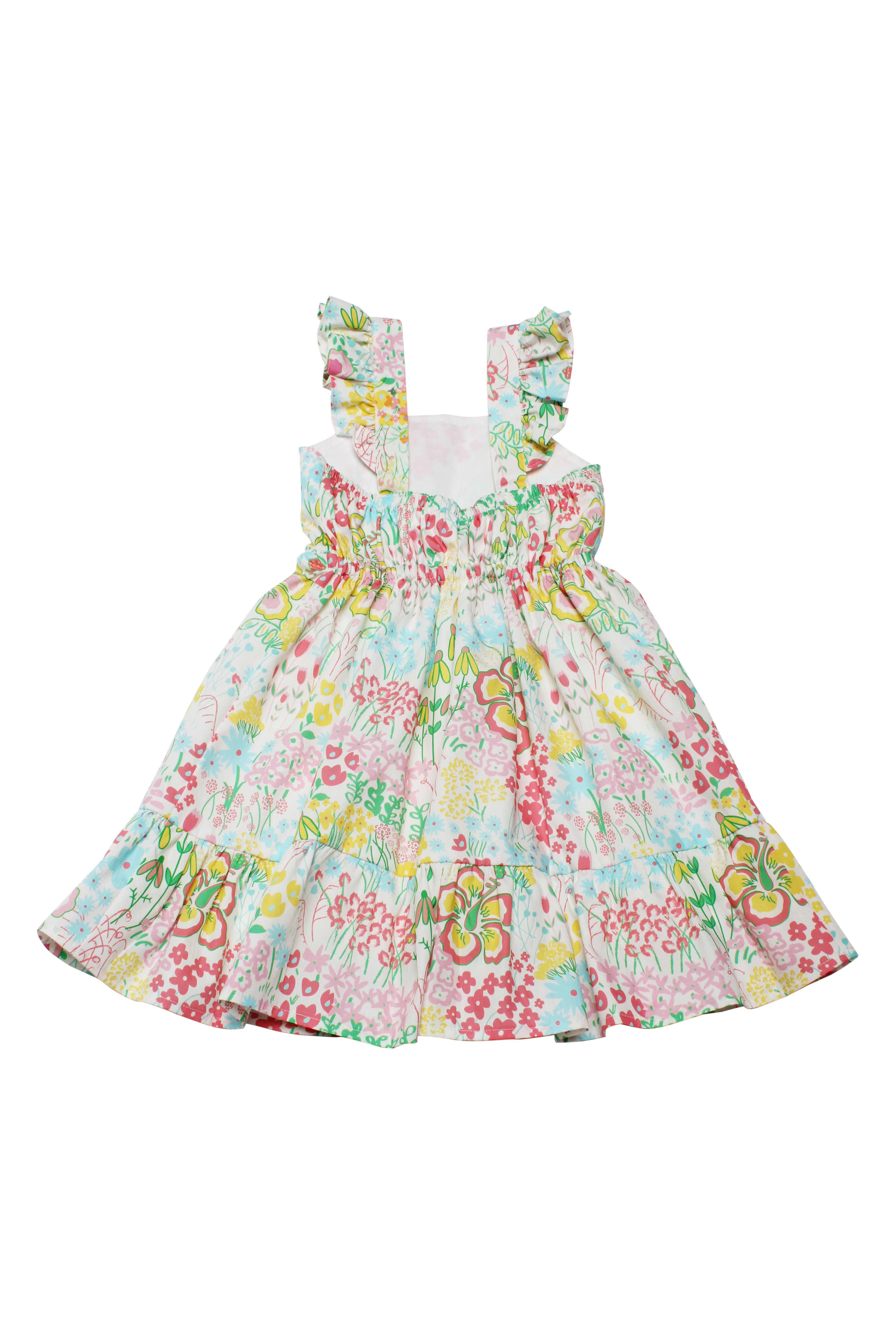 Minna - Wholesale Dress - Kids -  Flutter Sleeve Sun Dress - Magical Sunny Meadow Florals9