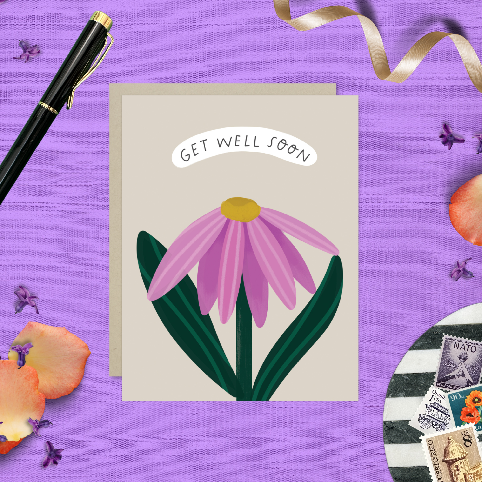 Barone and Co. – postal de desejos de melhoras por atacado – Cartão de Melhoras com Flor Única4