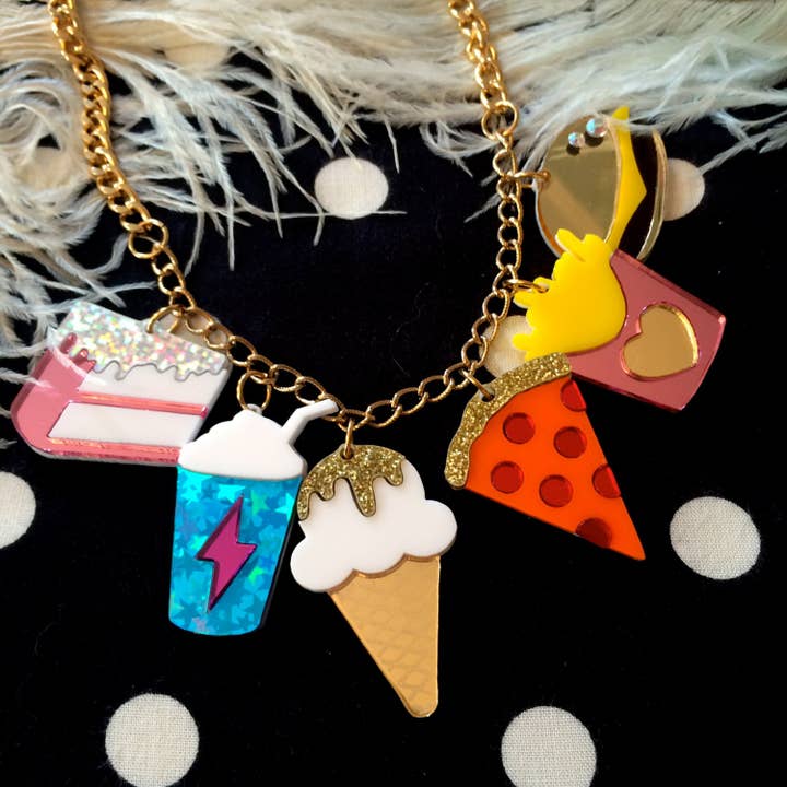 Junk Food Acrylic Charms Necklace, Laser Cut Acrylic, Plastic Jewelry for wholesale by I'm Your Present