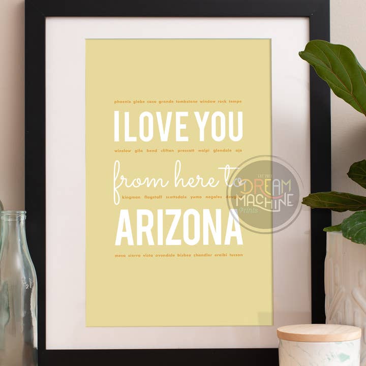 Ich liebe dich von hier nach Arizona, Arizona-Druck, Arizona-Skyline, Arizona-Kunst, Arizona-Aquarell, Arizona-Aquarell, Arizona-Kunstdruck Ilove für den Großhandel von DreamMachine Prints