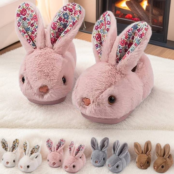 Chaussons en peluche florale lapin de Pâques pour enfants unisexes en coton pour la maison pour la vente par Auraquise