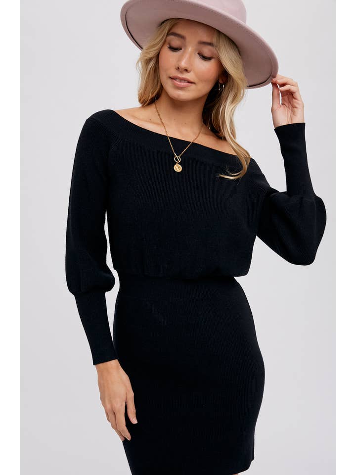 Bluivy - Wholesale Dress - Women's - OFF-THE-SHOULDER SWEATER DRESS