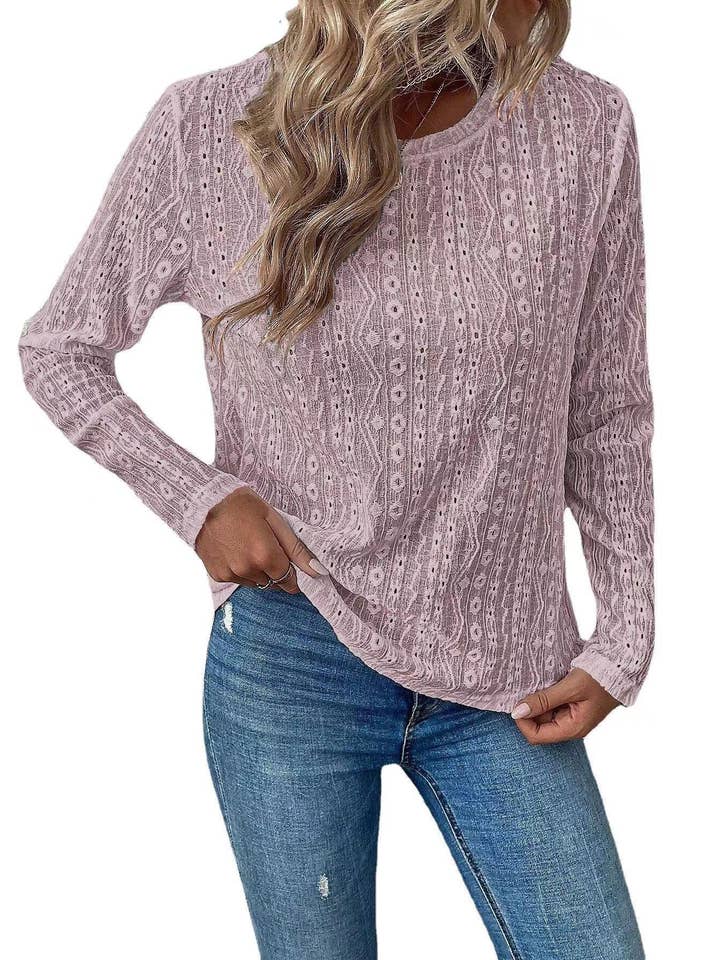 Masyal - Wholesale T-shirt – women's - Women's Round Neck Lace Hollow-Out Casual T-Shirt