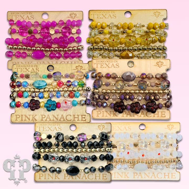Bracelet empilable en mélange de perles de verre variées - LC pour la vente par Pink Panache Brands