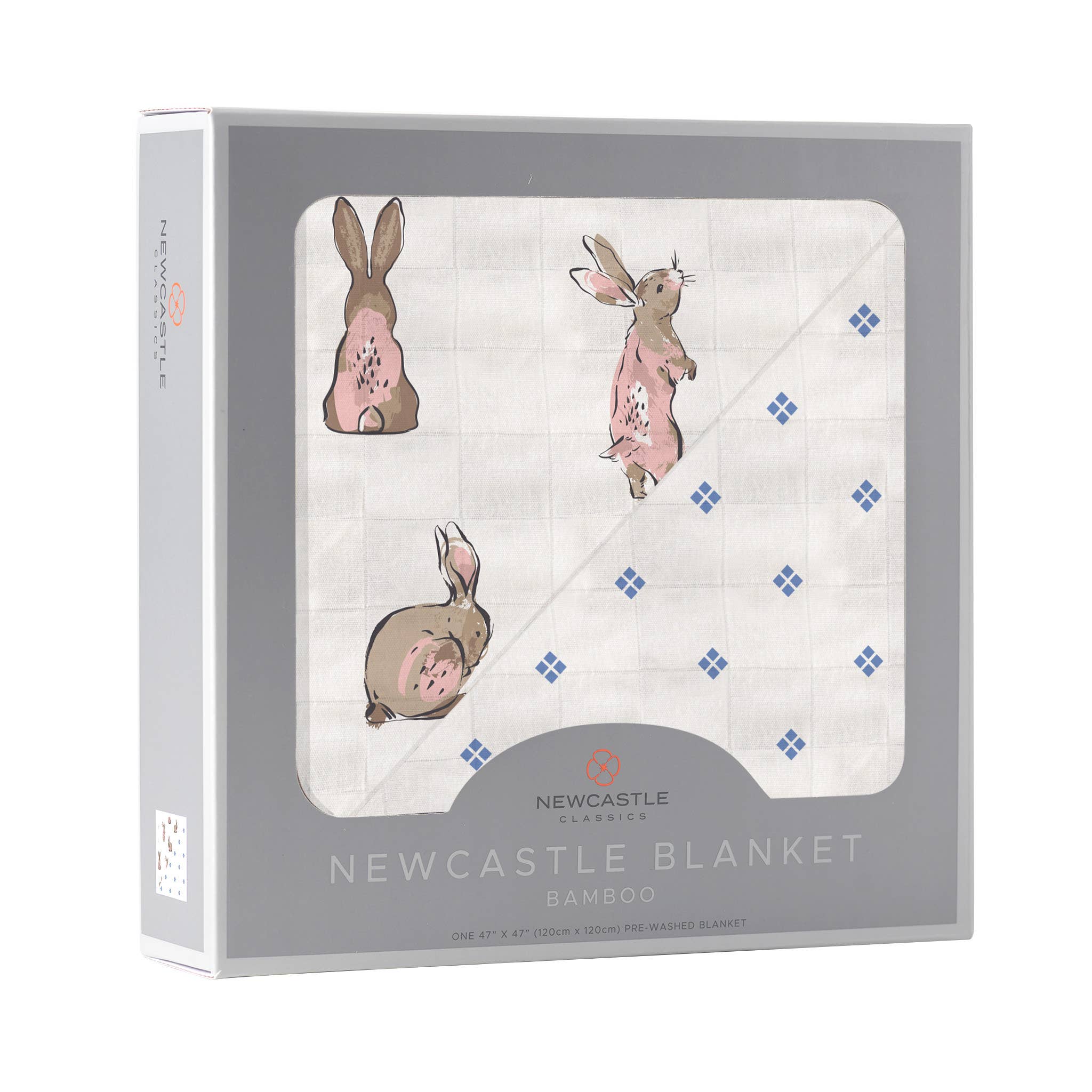 Newcastle Classics - Wholesale Bedding Blanket - Kids & Baby - Powder Pink Bunnies & Periwinkle Diamond Polka Dot Blanket1