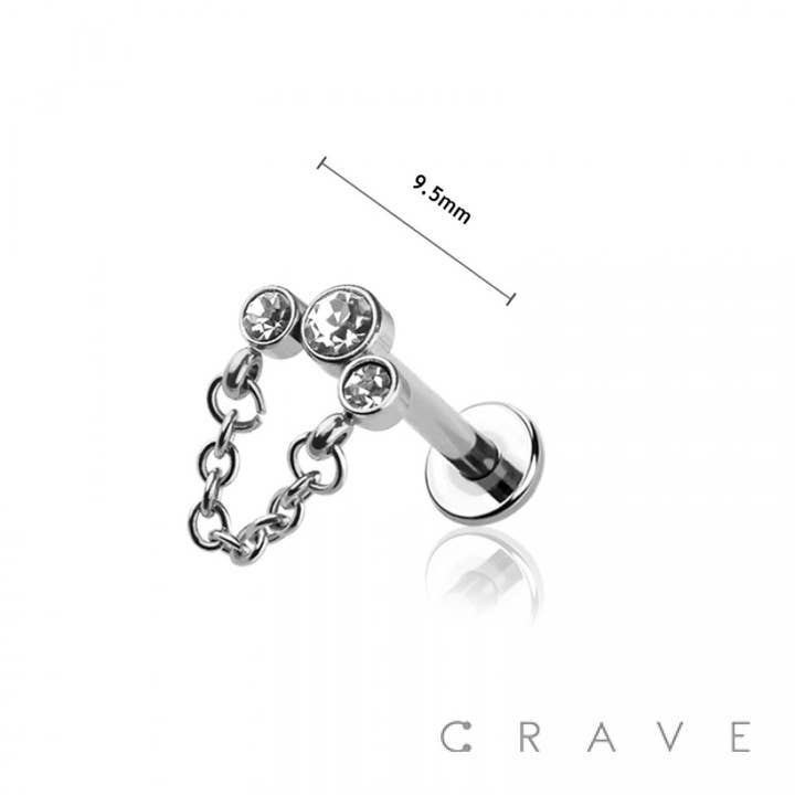 CRAVE BODY JEWELRY - Wholesale Single Earring - TRIPLE PRONG SET CZ STONE TOP INTERNALLY THREADED 316L SS