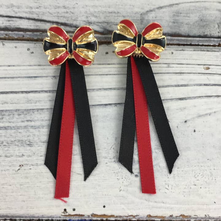 Red and black bow w/ribbons earrings for wholesale by SongLily