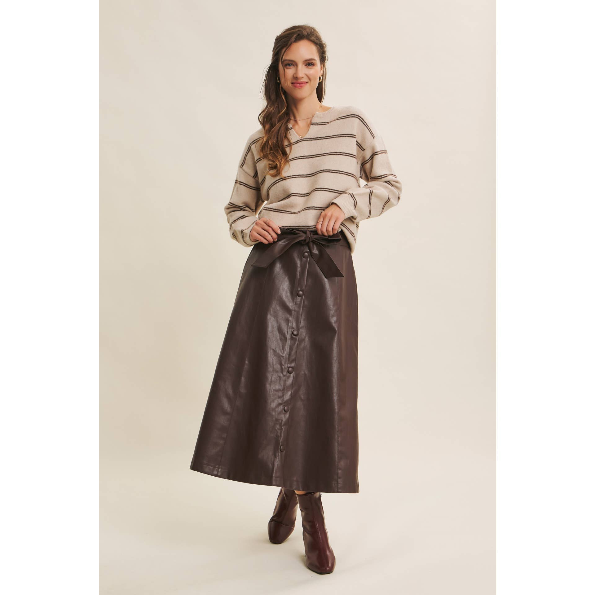 in february - Wholesale Skirt - Women's - SOPHISTICATED VEGAN FAUX LEATHER BELTED MIDI SKIRT12