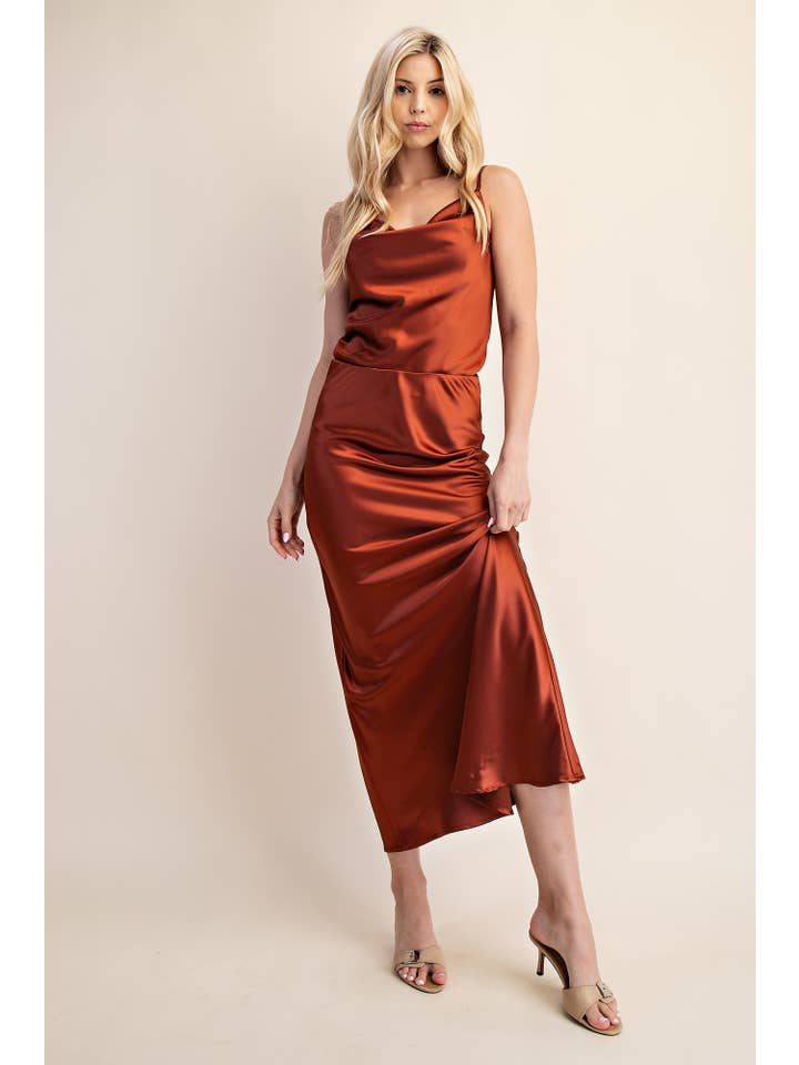 Glam - Wholesale Skirt - Women's - Waist Elastic Band Midi Satin Skirt11