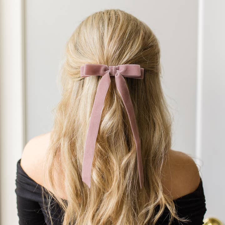 Grace & Grandeur - Wholesale Hair Bow - Women's - Long Velvet Hair Bow Barrette | Alice Bow - Long Length7