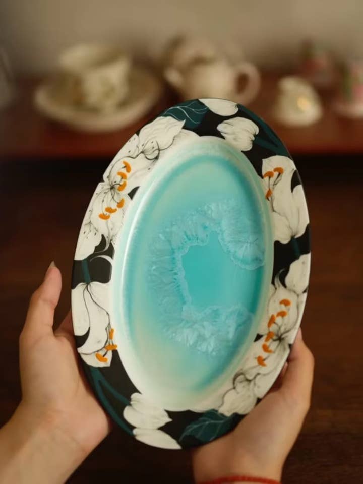 Oval Crystalline Hand-Painted Plate for wholesale by sylvarastudio