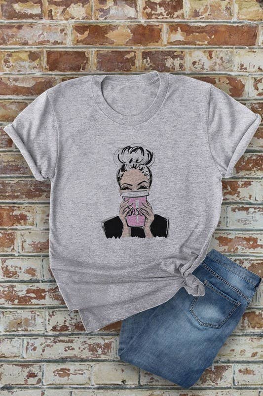 Top Avenue – wholesale Screen printed t-shirt – Women′s –  Boss Lady Drinking Coffee, Unisex Round Neck T-Shirt4