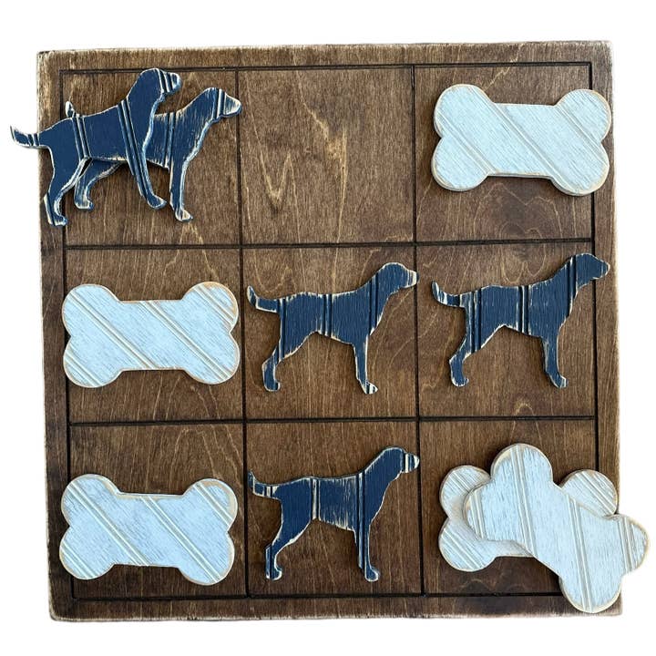 Tic-Tac-Toe Wooden Game, Dogs/Bones for wholesale by Grace Graffiti