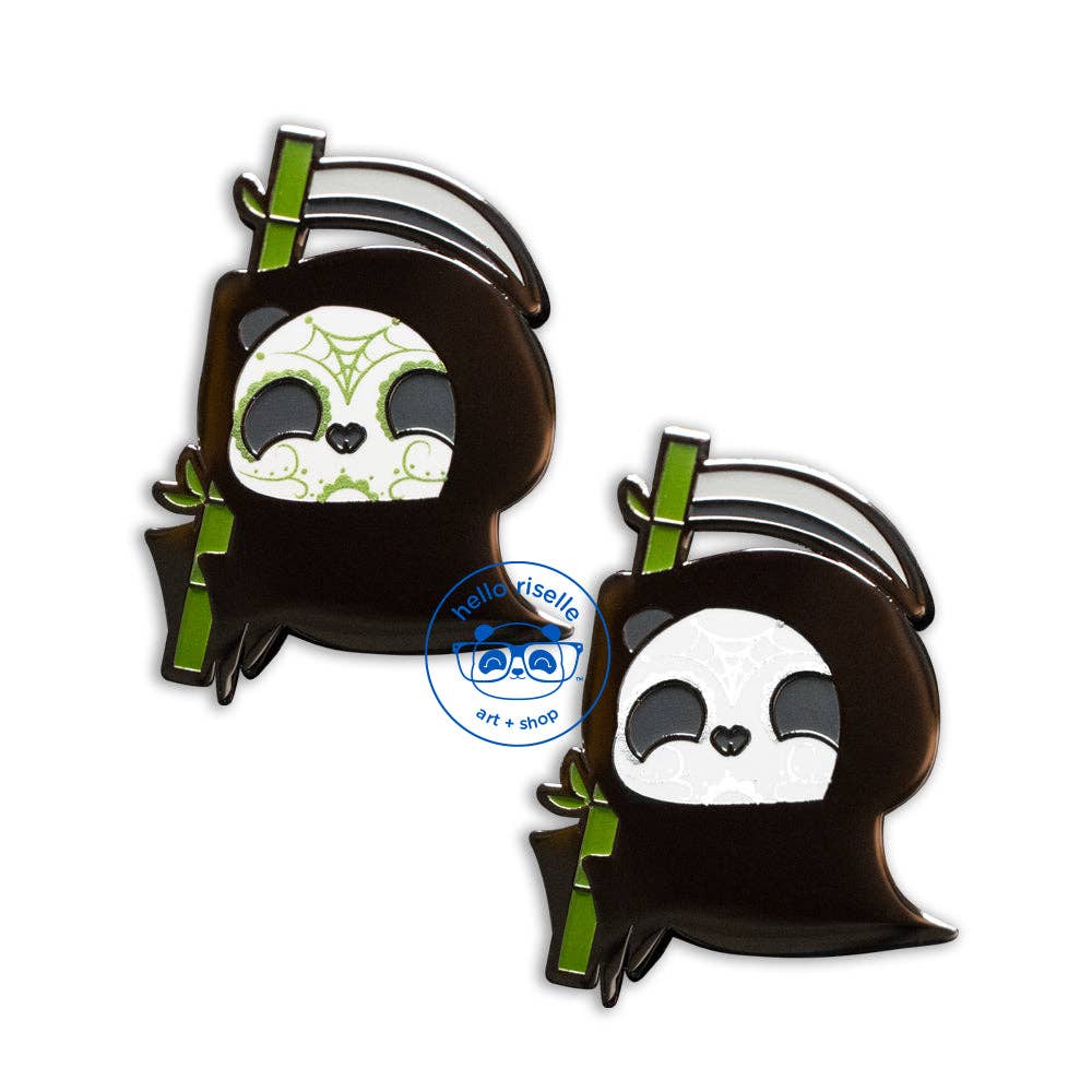Hello Riselle | Art + Shop - Wholesale Lapel Pin/Button - Sugar Skull Grim Reaper Panda - Glow in the Dark Enamel Pin1