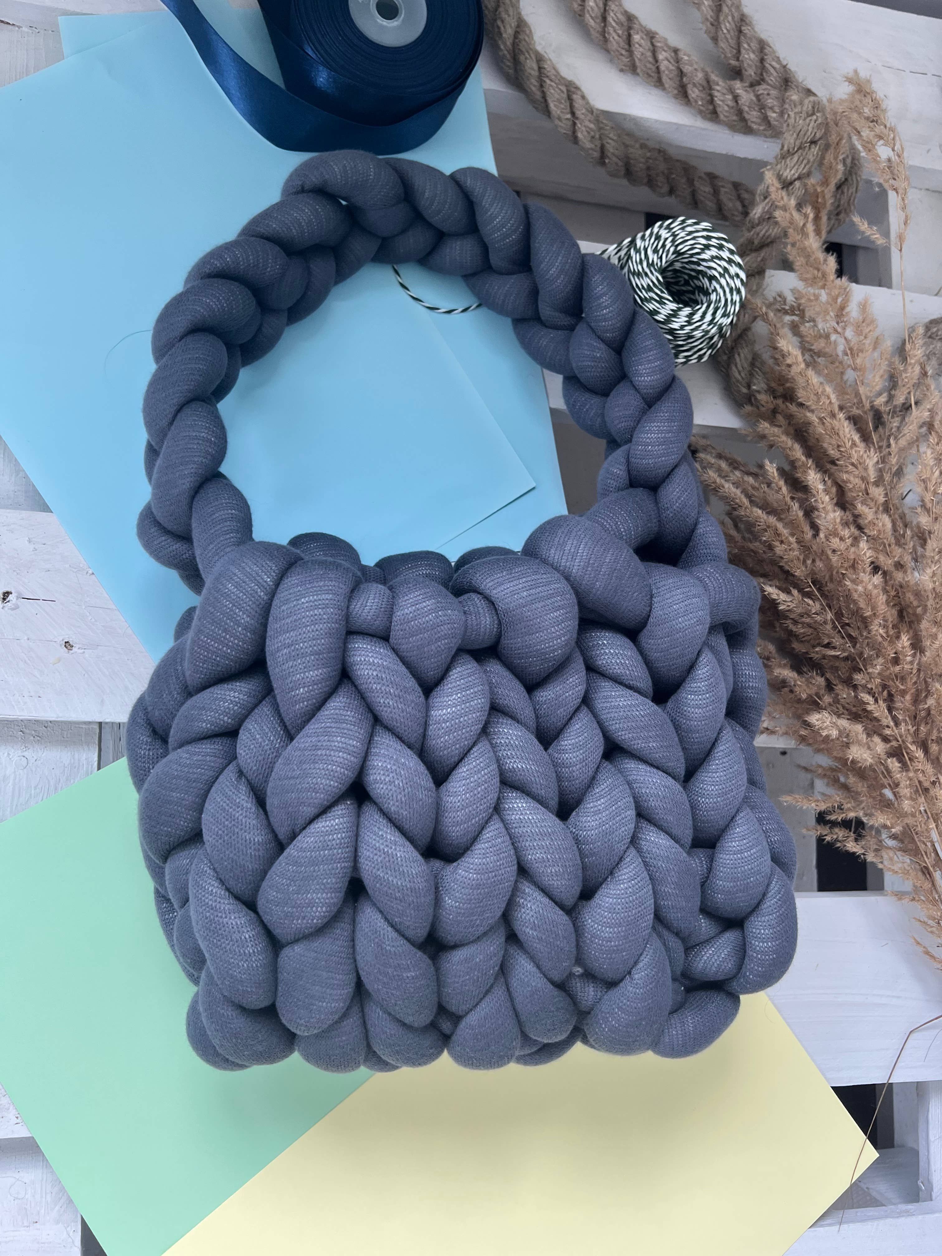 woolexperts – Großhandel Tragetasche – Damen – Handtasche aus grob gestrickter Baumwolle – Tragetasche für Schule und Strand5