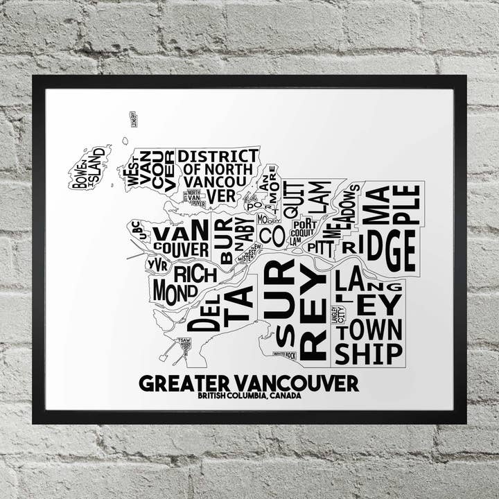 Mapa de Tipografía de la Columbia Británica de Greater Vancouver para venta al por mayor de Damon D Chan