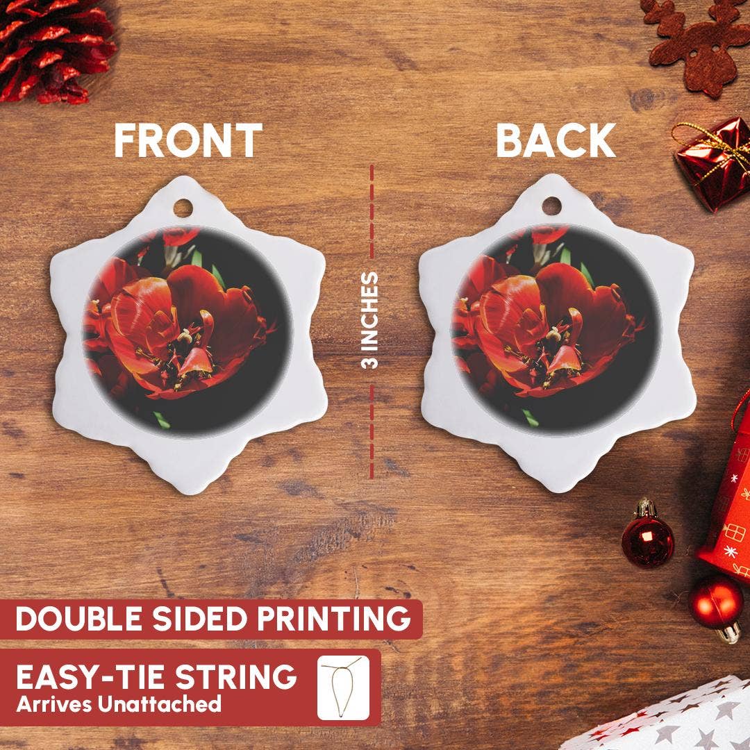 3dRose - Wholesale Ornament - 3dRose, Closeup view of a red tulip bulb full of tiny maple tree flowers, Ornament2