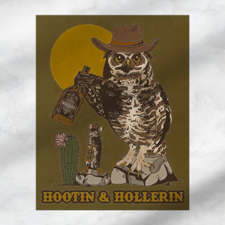 Cluster Funk Studio - Wholesale Poster - Hootin & Hollerin Owl Cowboy Poster
