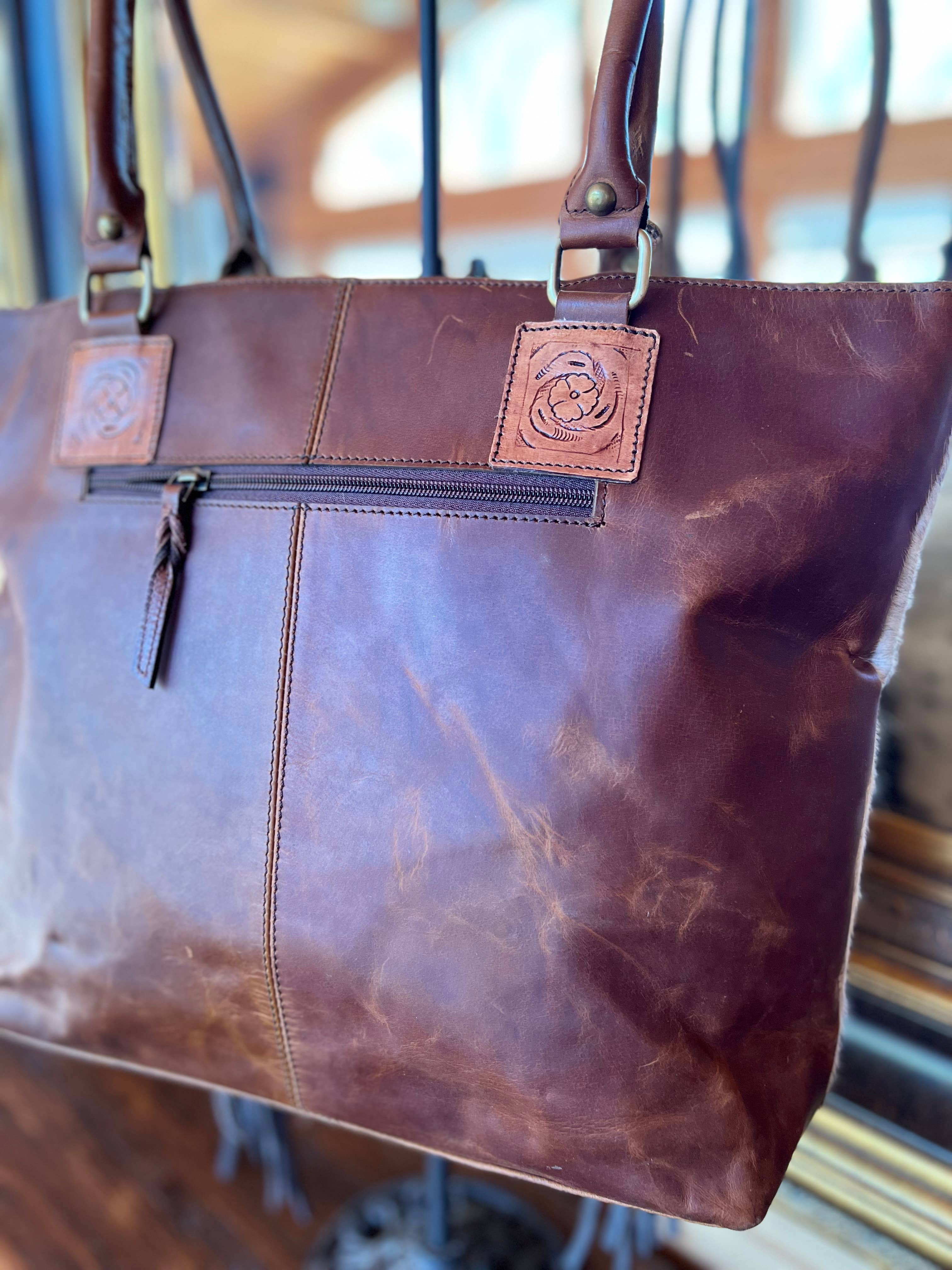 Westrian International - Vente Tote bag – femme - Sac à main Western Turquoise en cuir de vachette usiné3