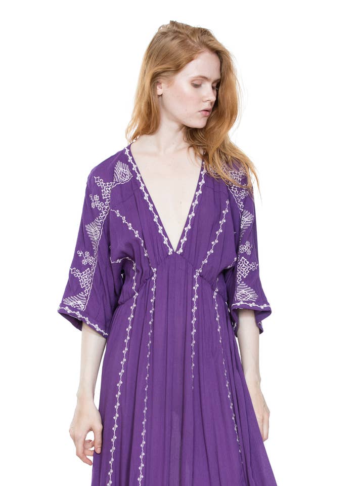 En Crème - Wholesale Dress - Women's - Short Sleeve Embroidery Handkerchief Maxi Dress12