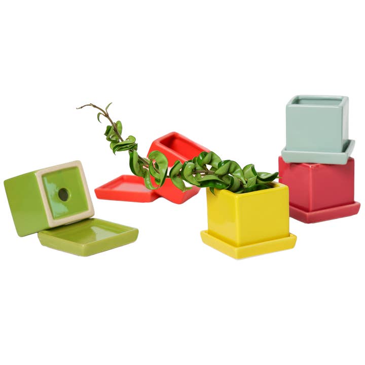Cube Pot With Saucer And Drainage Hole 60 Plus Colors for wholesale by Chive
