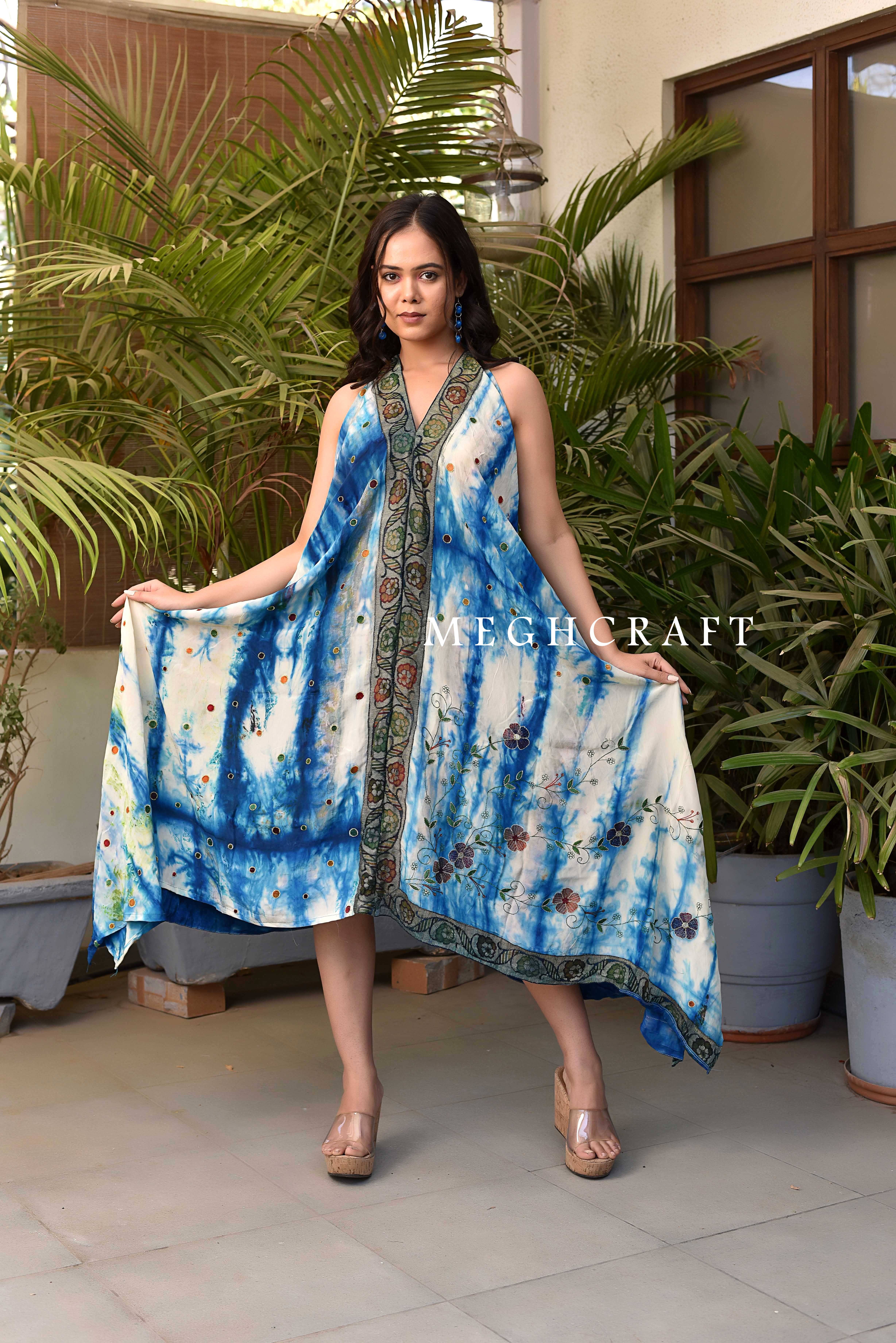 Meghcraft - Vendita all'ingrosso Vestito - Donna - Abito all'americana decorato con stampa tie-dye vintage indiano4