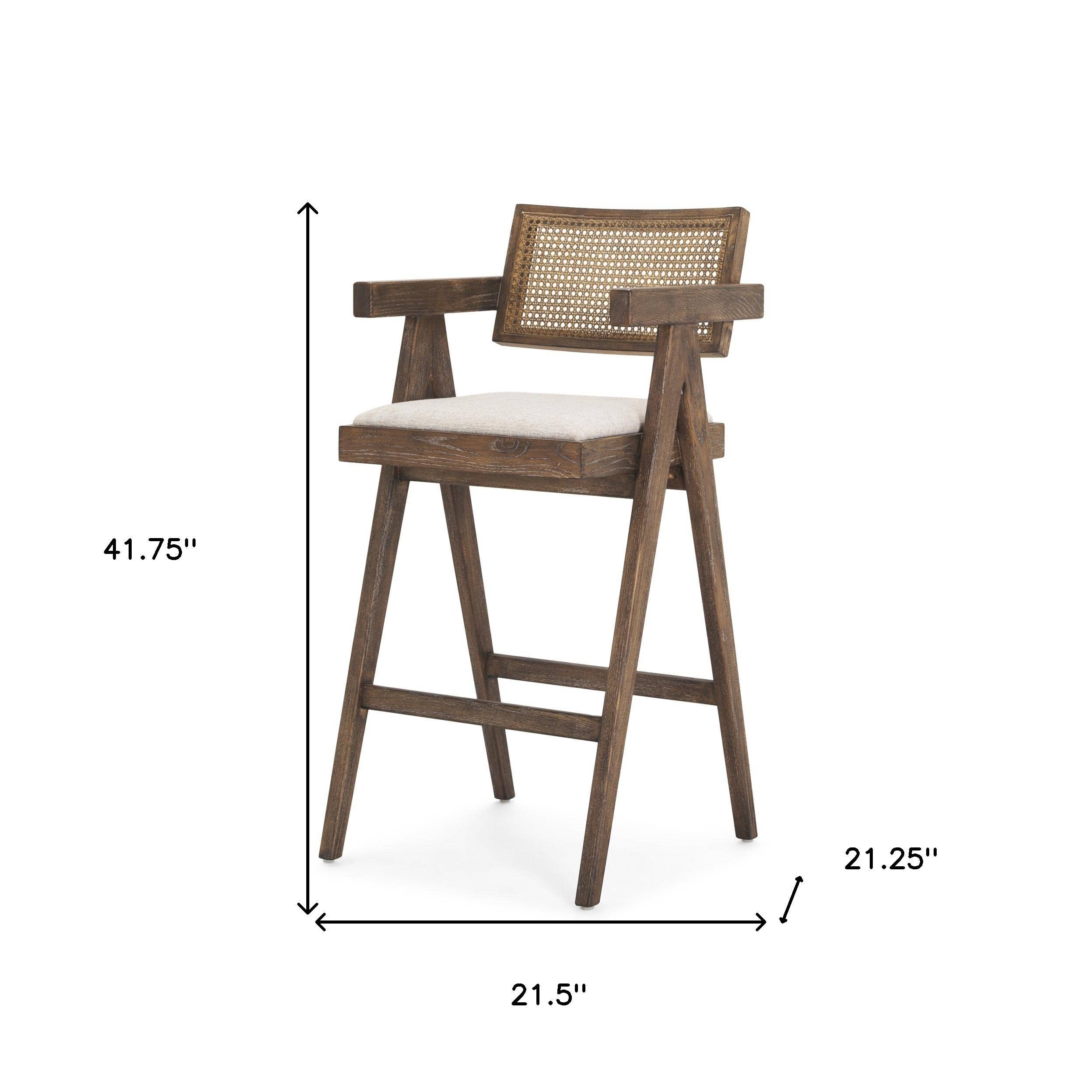HomeRoots - Vente Chaises - Chaise de bar hauteur bar à dossier bas en tissu blanc cassé et marron de 30" et bois massif2