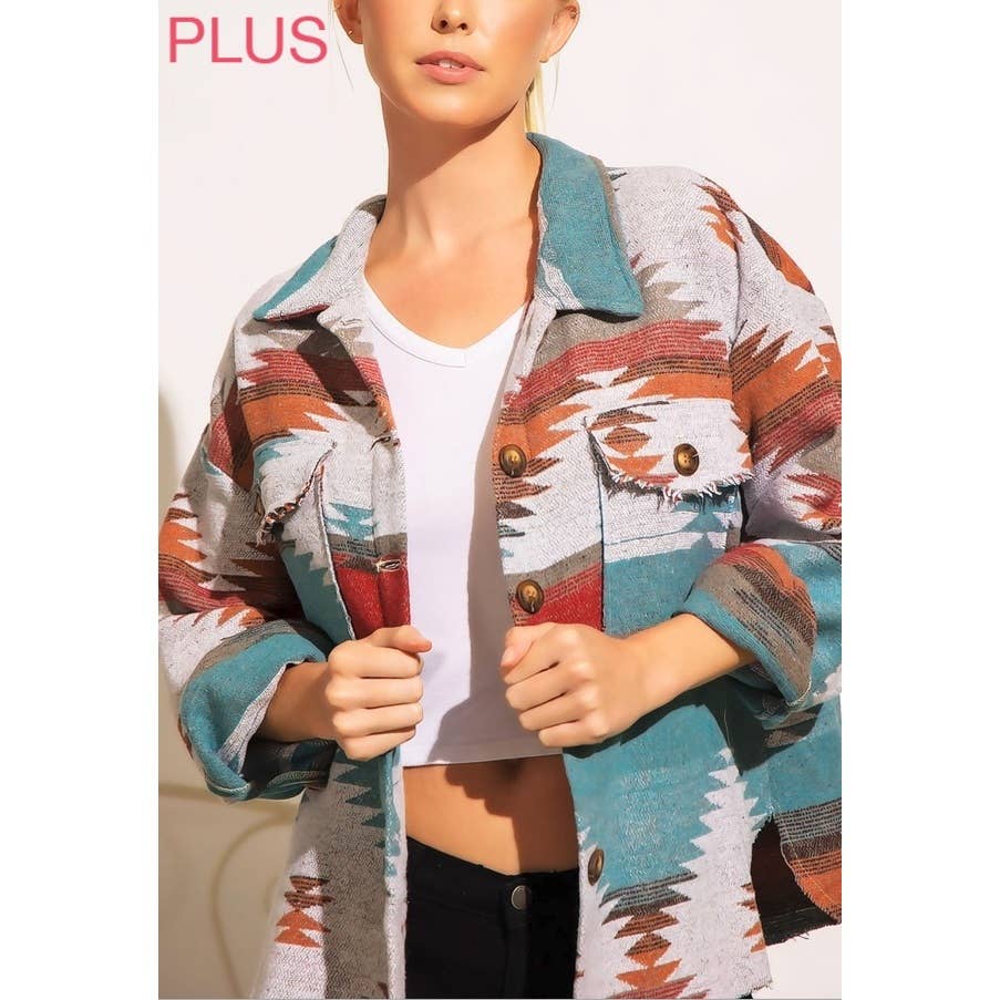 Coloring You – Engroshandel Skjortejakke/shacket – til kvinder – TRIBAL AZTEC MØNSTER KNAP NED SHACKET16