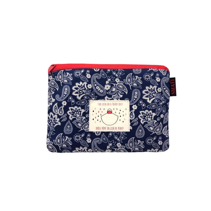 SMATI - Wholesale Poncho - Unisex - Unisex Rain Poncho in Navy Blue White Paisley1