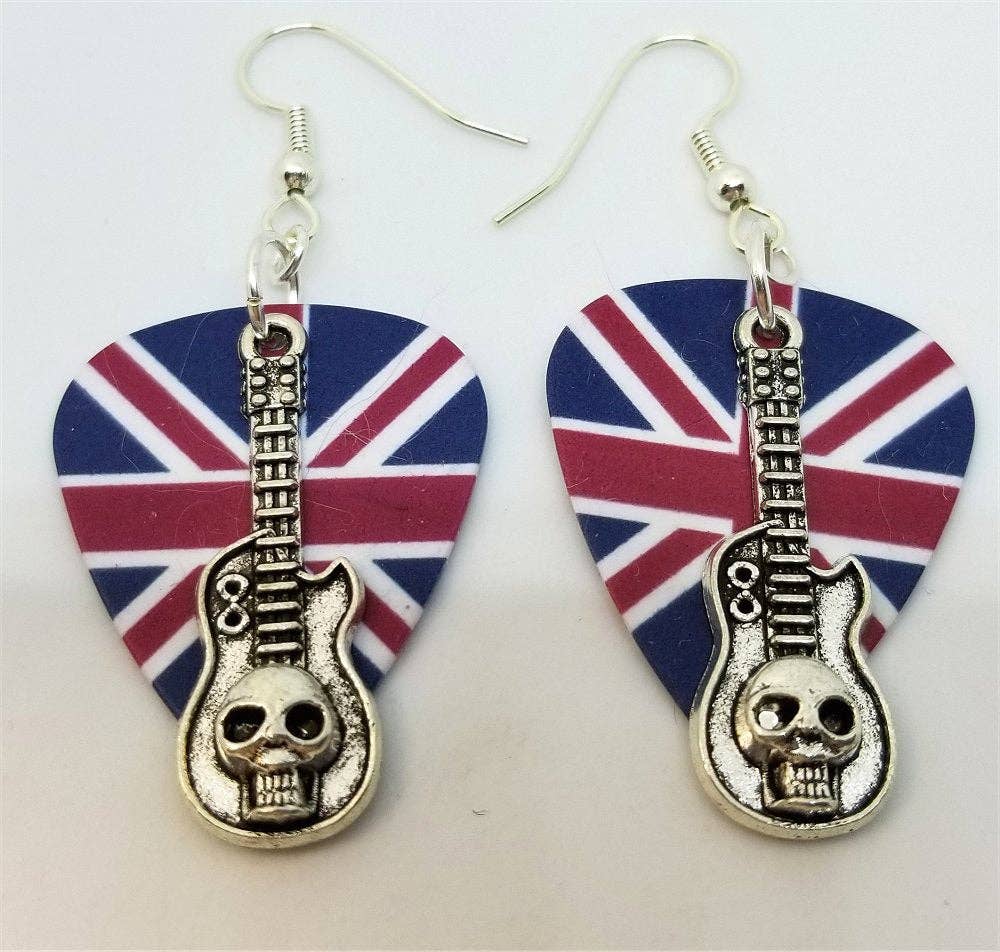 Simply Raevyn - Wholesale Dangle Earrings - Guitar with Skull Charms Guitar Pick Earrings6
