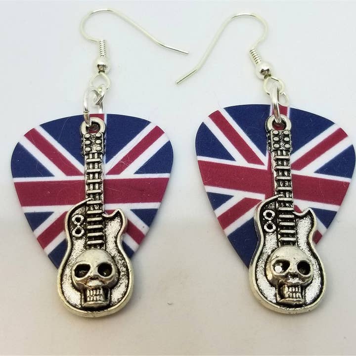 Simply Raevyn - Wholesale Dangle Earrings - Guitar with Skull Charms Guitar Pick Earrings6