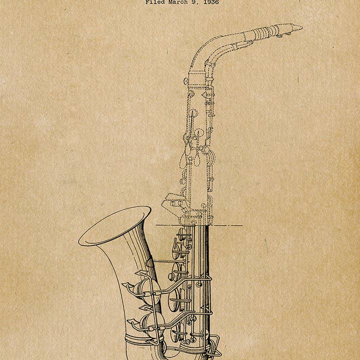 Fresh Prints of CT - Wholesale Art Print - Saxophone Artwork Patent Art Print - Music1