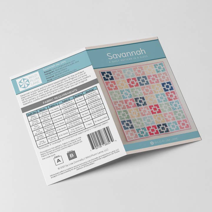 Wild Plum Lane - Wholesale Craft Sewing Kit - Savannah Quilt Pattern - Printed2