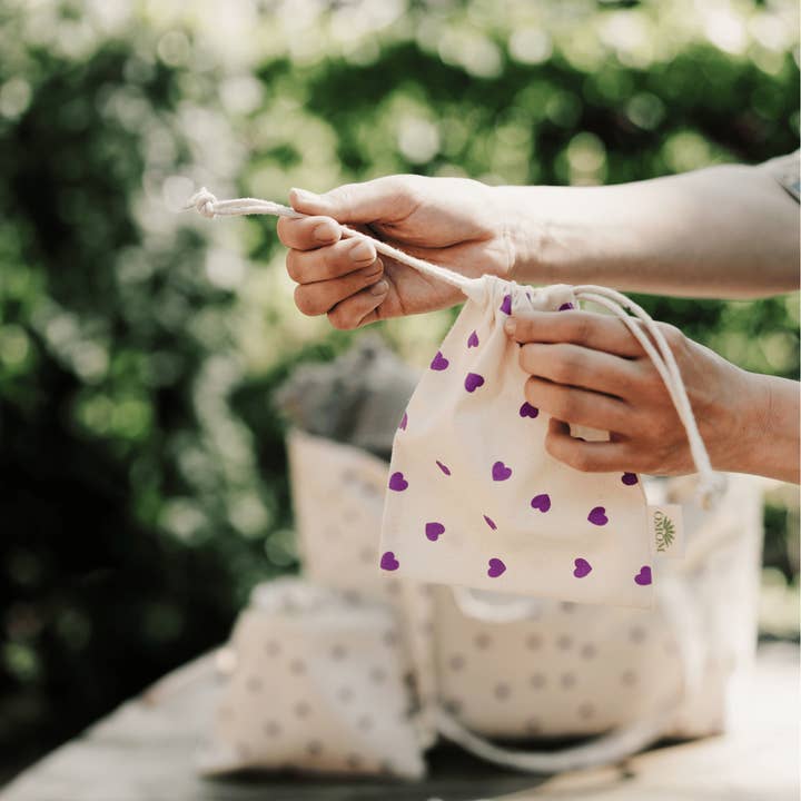 OMOM - Wholesale Grocery/Shopping Bag - OMOM Reusable Fruit Bag / Gift Bag - Heart Purple 2-pack