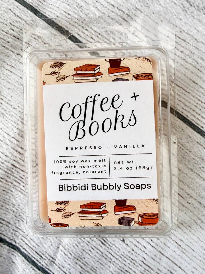 Coffee + Books Wax Melt Fantasy Bookstore ACOTAR Romance for wholesale by Bibbidi Bubbly Soaps