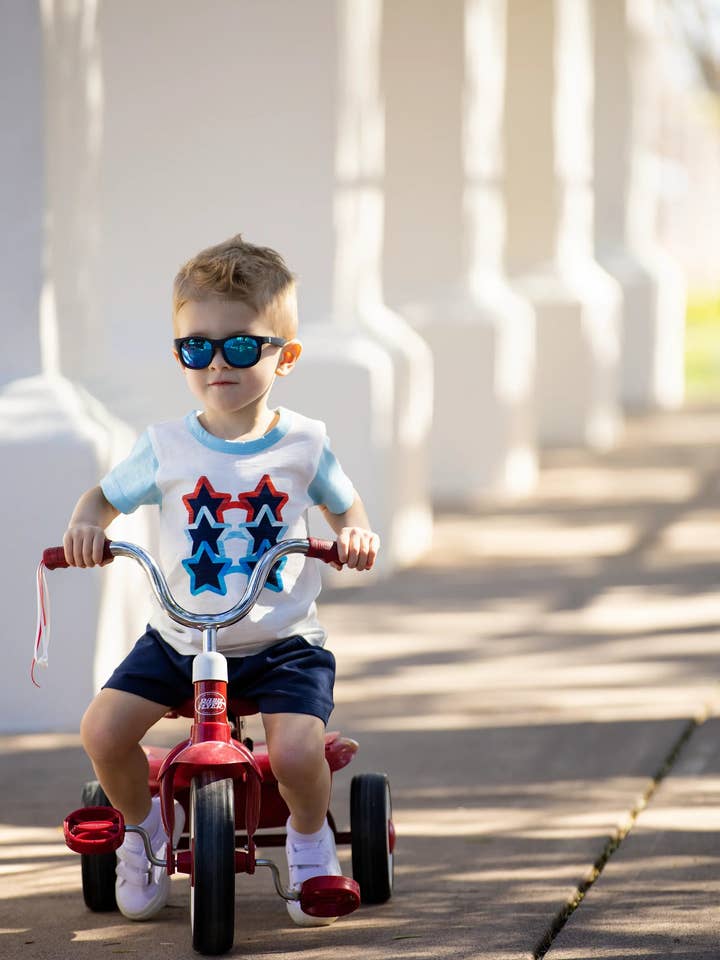 Monica + Andy - Wholesale Top & Short Set - Kids - Short Sleeve Tee + Pocket Short Set_Patriotic Sunglasses
