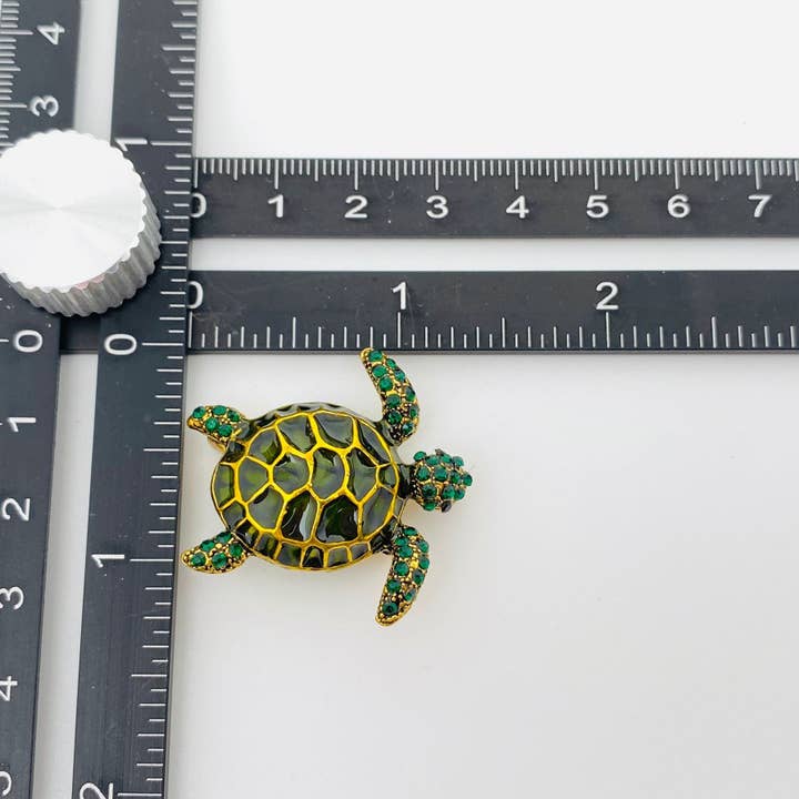 Mio Queena - Wholesale Brooch - Enamel Green Rhinestone Turtle Brooch2