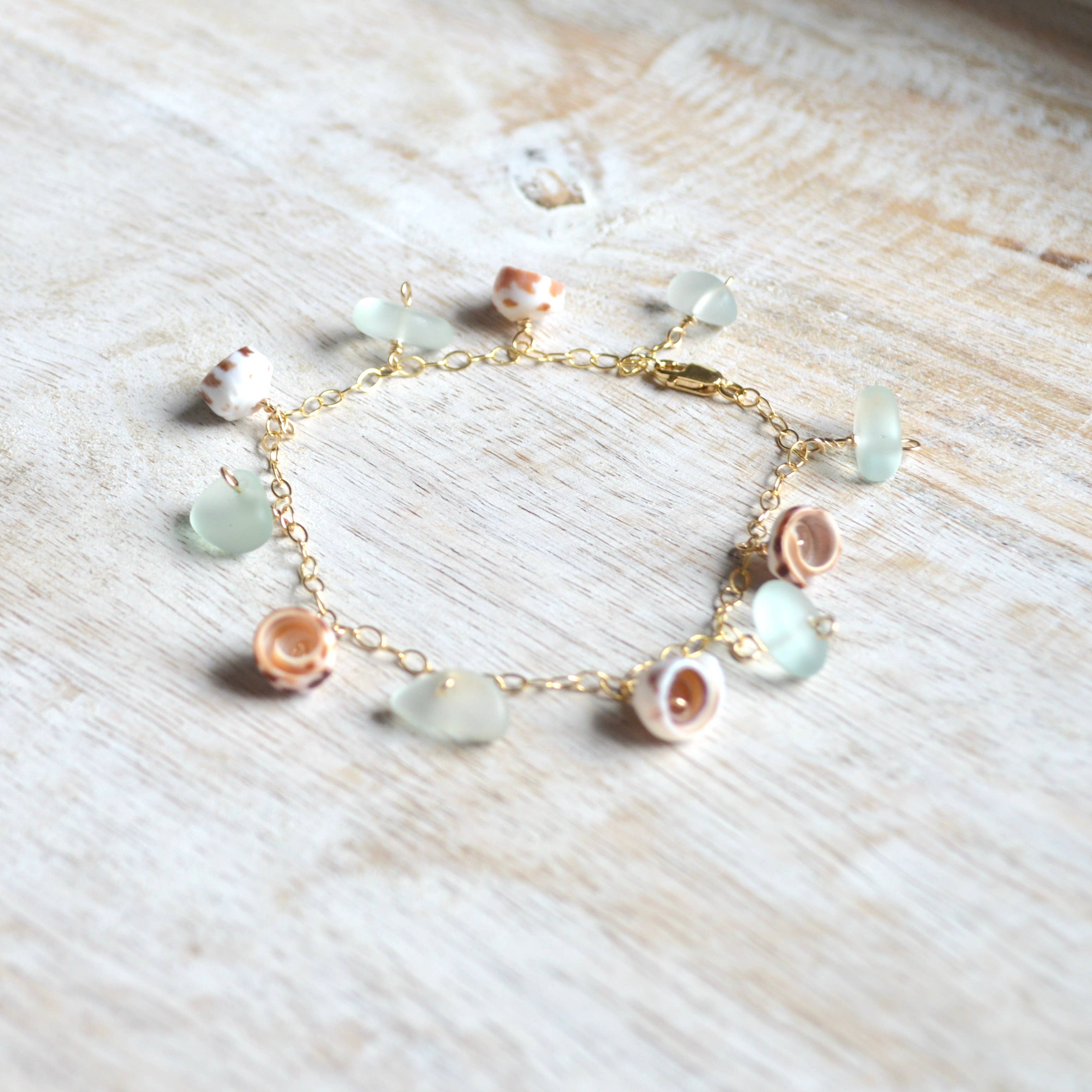 Salty But Sweet - Wholesale Charm/Dangle Bracelet - Puka Shell & Sea Foam Glass Chain Bracelet7