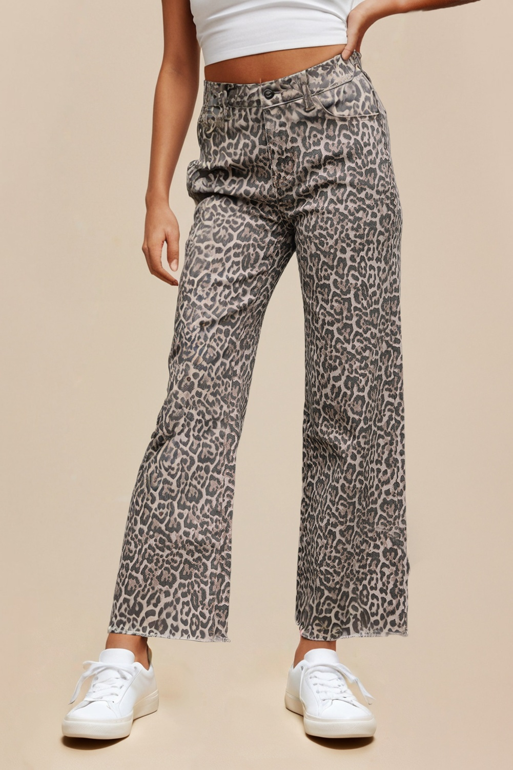 LA Society - Wholesale Jeans - Women's - LAS Leopard Frayed Edge Wide Leg High Waist Jeans (4-16)6