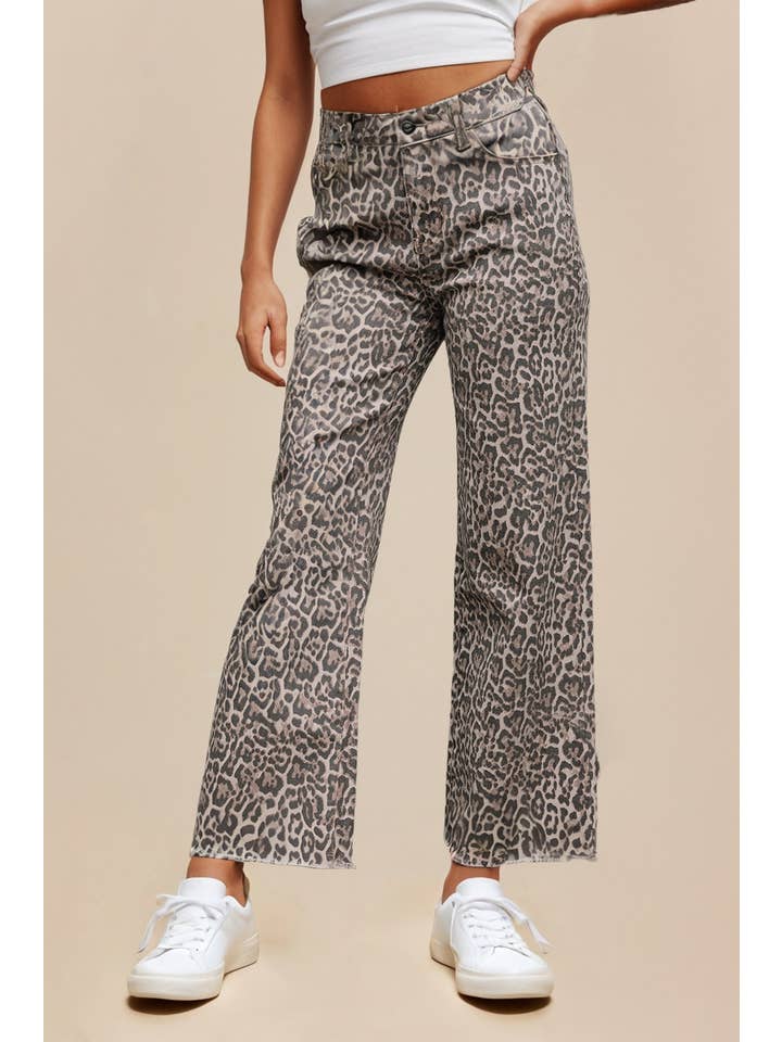 LA Society - Wholesale Jeans - Women's - LAS Leopard Frayed Edge Wide Leg High Waist Jeans (4-16)6