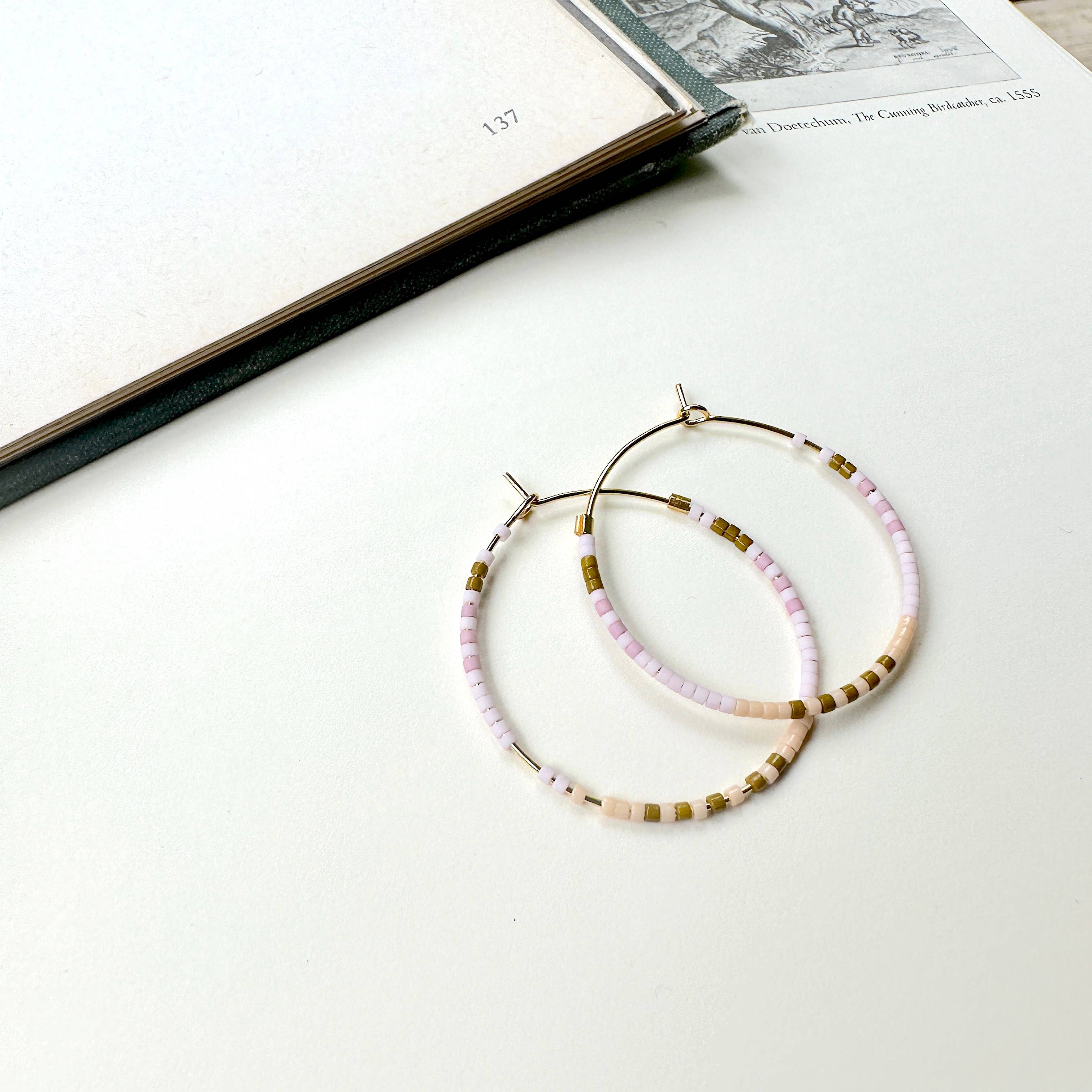 Found & Feral - Wholesale Hoop Earrings - Beaded Hoop Earrings  - Pink and Olive1