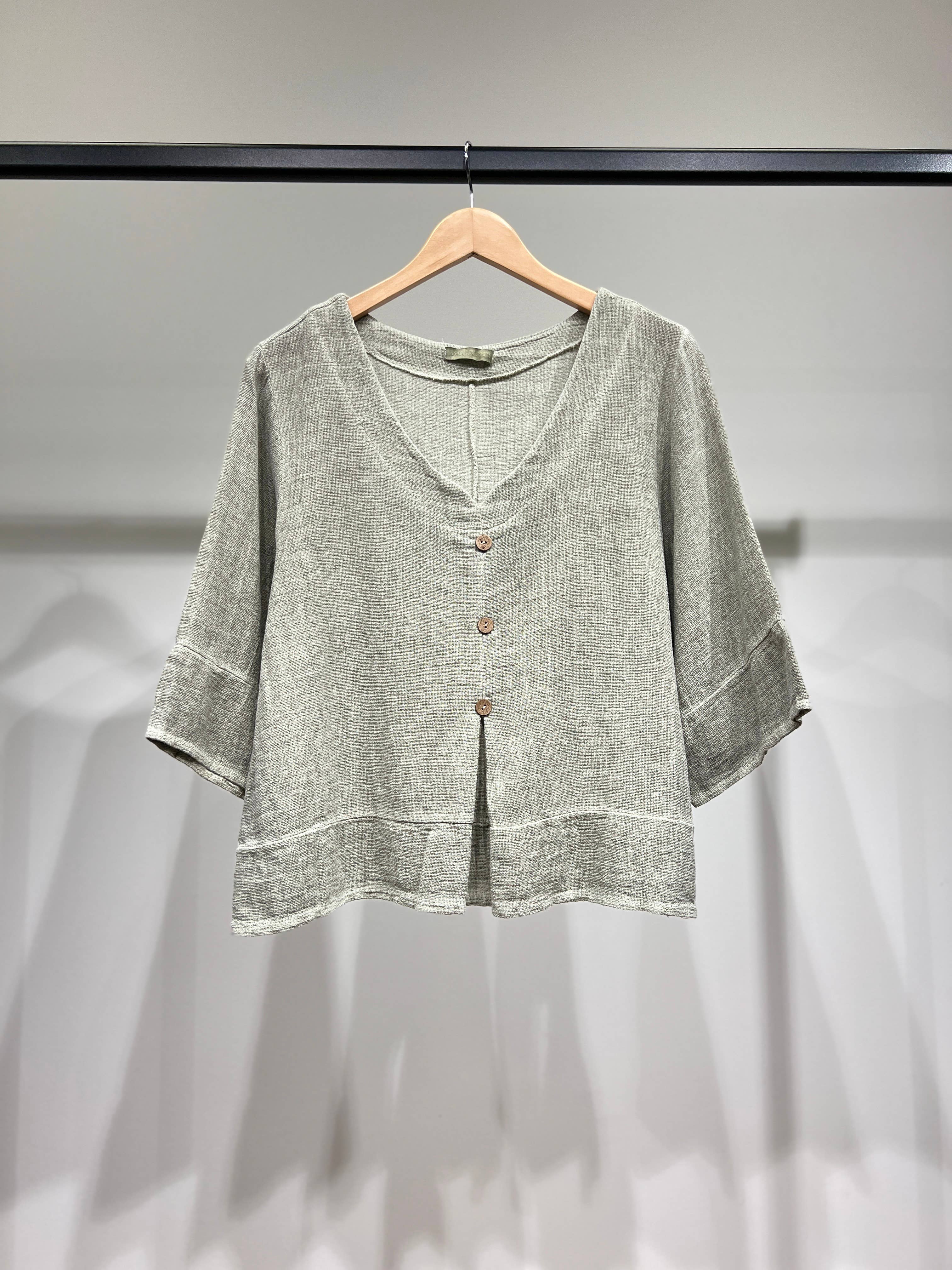 L'Emotion - Wholesale Blouse - Women's - 3/4 Sleeve Sweater Cardigan Effect 50% Linen & 50% Cotton1