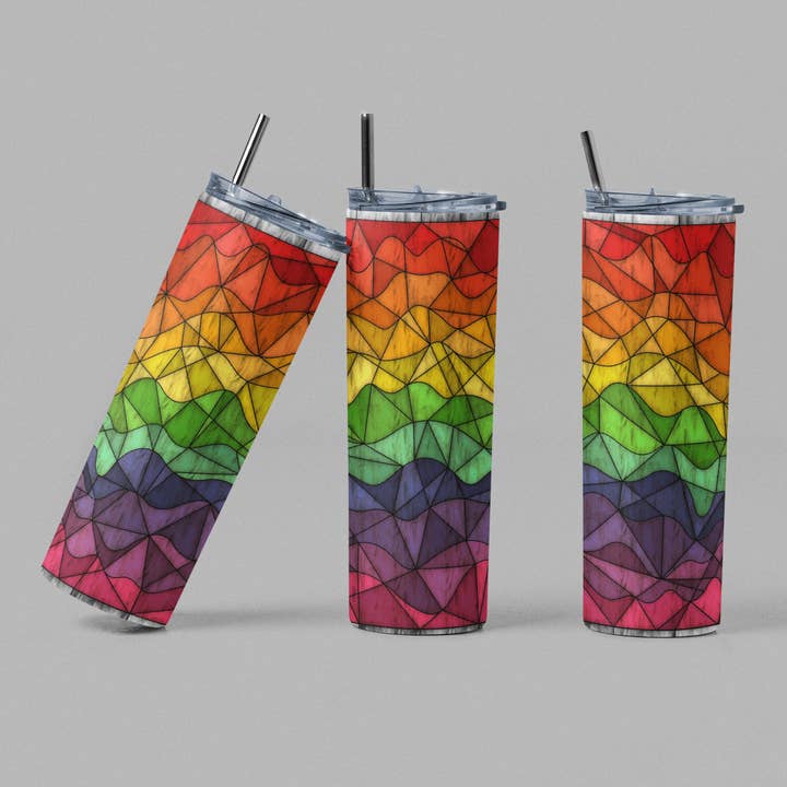 Rainbow - Pride Geometric - Stained Glass Tumbler for wholesale by The Geek Boutique