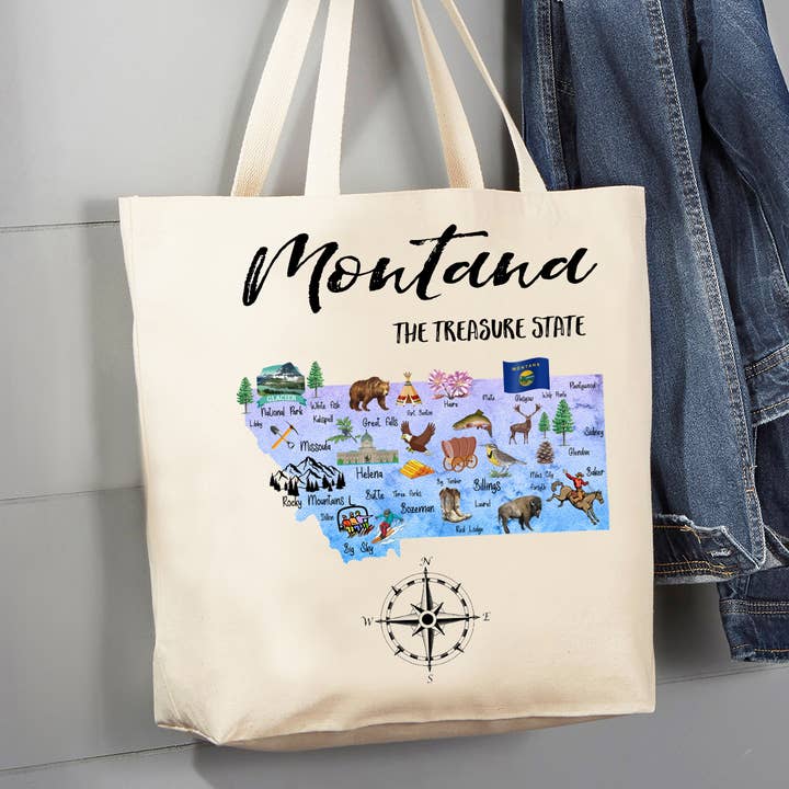 Bolsa de lona Montana State Map Souvenir de 12 onzas para venta al por mayor de Avery Lane Gifts